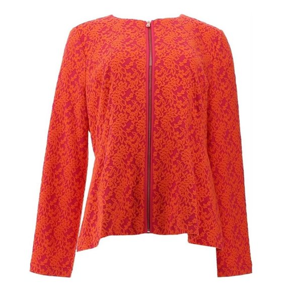 Isaac Mizrahi Floral Knit Jacquard Zip-Front Jacket  12745 - Picture 2 of 4